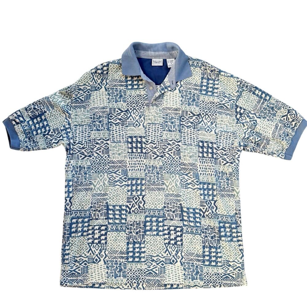 Vtg 1990s Bugle Boy Geometric Elephant Patterned Polo XL